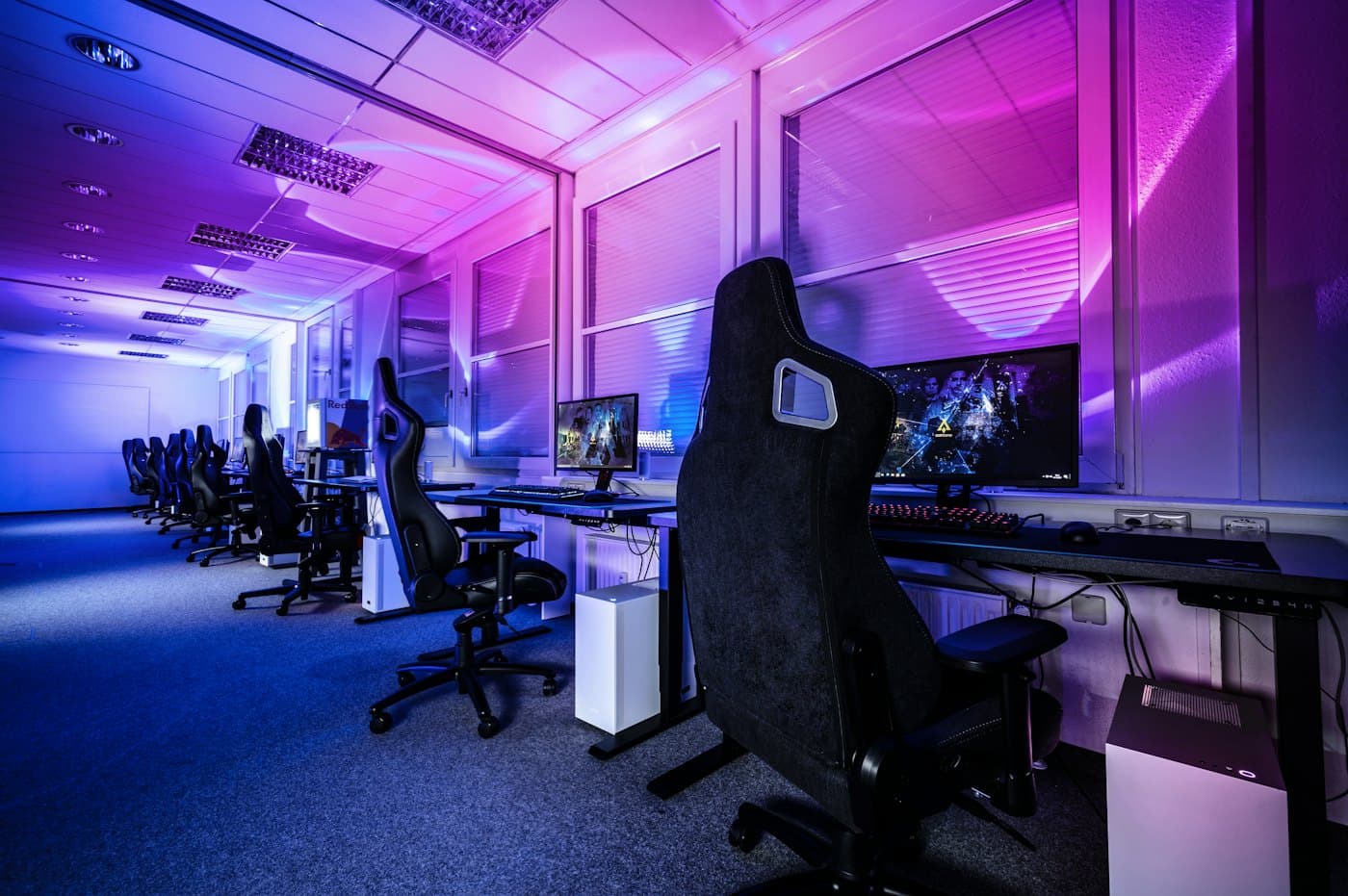 Neon-lit esports gaming room